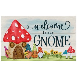 Counterart Welcome to Our Gnome Indoor/Outdoor Entryway Floor Mat Manufactured in The USA Low Profile, Protective Non-Skid Rubber Backing, Easy to Clean 29.5" by 17.75"
