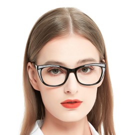 OCCI CHIARI Reading Glasses 4.0 Womens Trendy Cat Eye Readers 1.0 1.25 1.5 1.75 2.0 2.25 2.5 3.0 3.5 4.0 (Black/Sliver, 4.00)