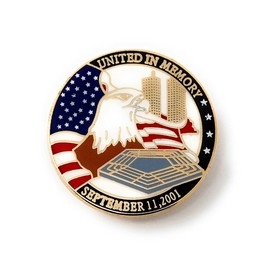 9/11 September 11 2001 United in Memory Collectable Lapel Pin Round Eagle Flag Pentagon Twin Towers