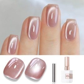 Double Rhythm Jelly Glass Cat Eye Gel Polish with Magnet 15ML Holographic Glitter Shimmer Translucent Sheer Color Magnetic Nail Polish Salon DIY at Home (Jelly Nude-MC1103)