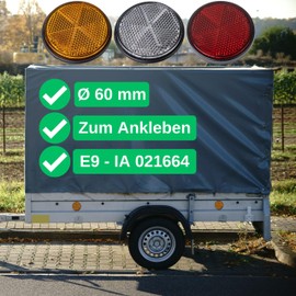 Round reflectors for gluing on, 8 Pack, orange, White and Red, Ø 2.36" diameter, with E-mark, reflectors for trailers, motorhomes, cat's eye left right, reflector tractor diffusing disc