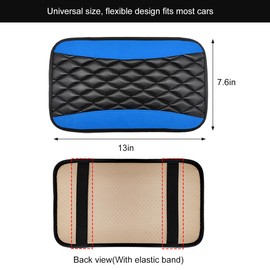 KVAEY Car Center Console Cushion Pad, 12.6 × 7.48 Inches Waterproof Car Armrest Seat Box Cover, PU Leather Armrest Cover Protector for Most Vehicle, Universal Car Interior Accessories (Black+Blue)