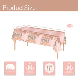 yayafunfun 60th Birthday Table Decoration 2pcs Rose Gold 60th Table Cloth,Happy 60th Birthday Tablecloth for Ladies Women,137 * 274cm Plastic Tablecloths Table Cover 60th Birthday Decorations for Her