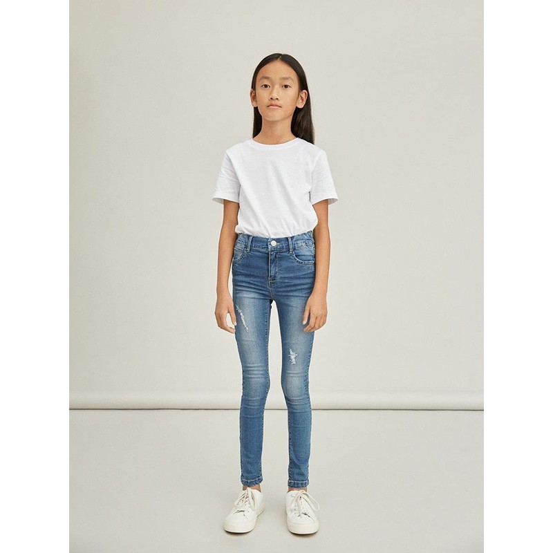 NAME IT Girls' High Waist Stretch Jeans, Medium blue (medium