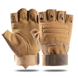 NuCamper Half Finger Tactical Glove Hard Knuckle Military for Men, Fingerless Airsoft Gloves Touchscreen for Motorcycle Combat Training Army Shooting Hunting Outdoor Sports (Tan, Small)