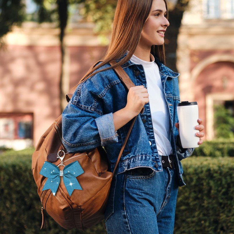 4PCS Cheer Bow Keychain Glitter Rhinestones Key Rings Bow Cheerleader