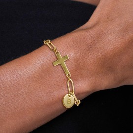 Gold Initial Bracelets Cross Bracelet for Women Christian Gifts for Women Dainty Easter Basket Stuffers for Women Religious Baptism Religious Confirmation Communion Faith Jewelry