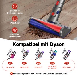 V11 Floor Nozzle for Dyson V15/V10/V8, Brush for Dyson SV10/SV12/SV14, Hard Floor Replacement Brush, Soft Roller Brush Attachment, Fluffy Floor Nozzle