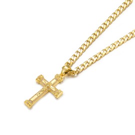 THE BLING KING New Heavy Gold-Plated Jesus Cross Crucifix Pendant with Stones – 22 Inch 6mm Cuban Chain – Luxurious Statement Necklace