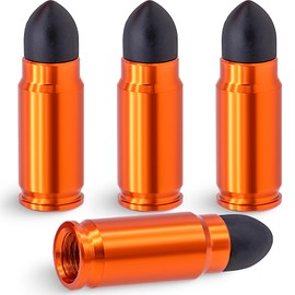 MEAJOO 4PCS Bullet Style Tire Valve Stem Caps, Plastic Tip Tire Valve Caps, Aluminum Alloy Dustproof Waterproof Valve Caps Cover fits Cars, Trucks, Bikes, Motorcycles and Bicycles(Orange)