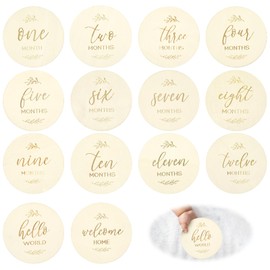 BOHUIZ 7 Pcs Wooden Baby Milestone Cards Baby Months Signs, 10cm Round Double Sided Milestone Babys Cards for New Parents Gift Set Newborn Infants 0-12 Months Growth Recording Photo Props