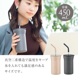 Peacock ATG-45 HCH Stainless Steel Tumbler, Straw, Cold Insulation, 15.2 fl oz (450 ml), Wide Mouth, Tumbler with Straw with Lid, Thermos, Charcoal Gray