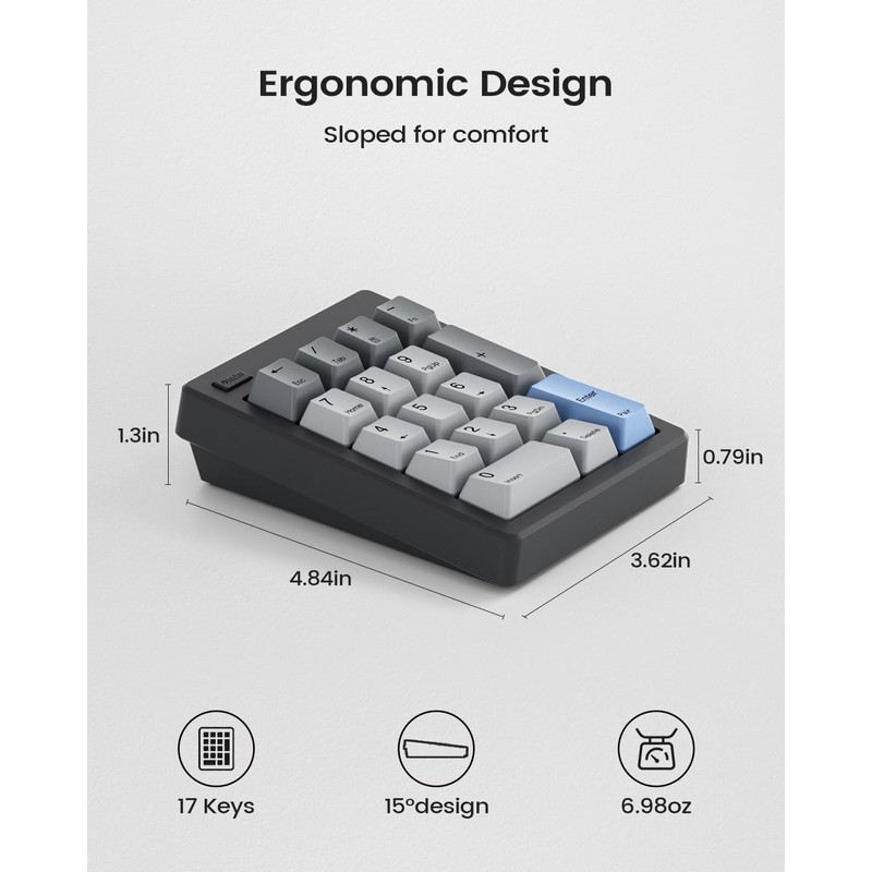 Wireless Mechanical Number Pad, Bluetooth 5.0&2.4G Wireless Dual Mode Hot