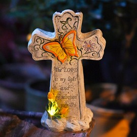Jarrones de cementerio solar para tumba de 9 pulgadas de resina con orificio de drenaje y luz solar cruciforme que dan decoraciones para cementerio, lápida de tumba Día de los Muertos, regalos