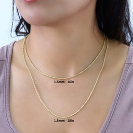 Nuragold 10k Real Yellow Gold 1.5mm Rope Chain Diamond Cut Necklace (14"-26") Dainty Italian Jewelry for Men & Women - 16"