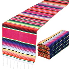 DomeStar - Juego de 2 caminos de mesa mexicanos tipo serape para fiesta, 14 x 84 pulgadas, con flecos de borla, vibrantes caminos de mesa a rayas para Cinco de Mayo, fiesta mexicana, boda y decoración