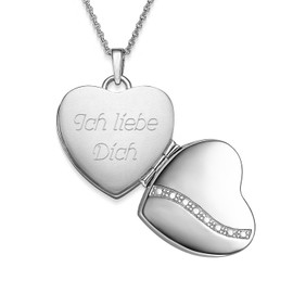 Amoonic Women's Heart Locket Treasure 925 Silver for Opening I Chain 45-50 cm I Photo Upload Service and *Ich liebe Dich* Engraving, Sterling Silver
