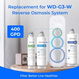 Waterdrop G3 Replacement Filter, Replacement for 𝐖𝐃-𝐆𝟑-𝐖 𝟒𝟎𝟎𝐆𝐏𝐃 Reverse Osmosis System, Pack of 1 WD-G3-CF Filter, 1 WD-G3-CB Filter, and 1 WD-G3-RO Filter
