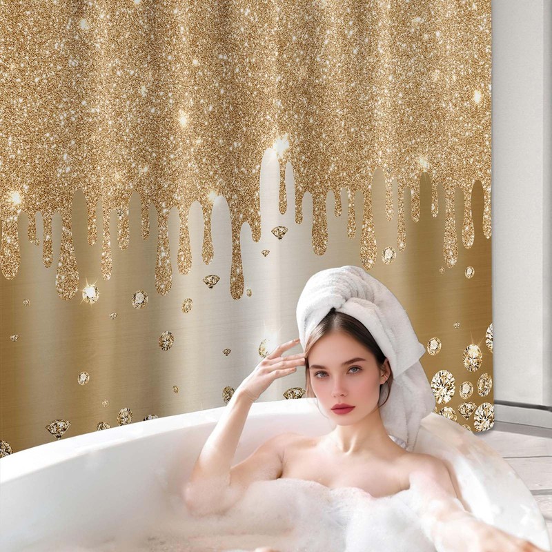 Yieldeer Gold Shower Curtain Sparkle Shimmer Bling Sparkly Bathroom Decor