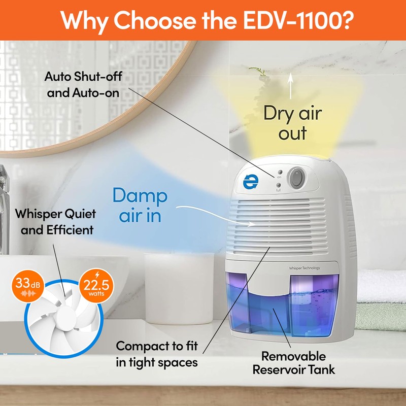 Eva-Dry EDV-1100 Whisper-quiet 16 OZ Dehumidifier with Auto Shut Off