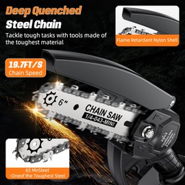 Mini Chainsaw Cordless, 6 inch Electric Chain Saw, Lightweight and Portable, Suitable for Women/Elderly/DIY Enthusiasts, with Two 21V2000mAh Batteries for Tree Pruning and Wood Cutting