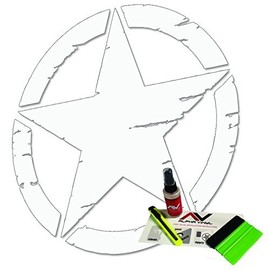 AlphaVinyl Distressed Oscar Mike Freedom Edition Star Hood Decal fits Wrangler and All Other Models Universal fit 19" Matte White Install kit Included