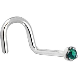 Body Candy Solid 14k White Gold 1.5mm (0.015 cttw) Genuine Green Diamond Right Nose Stud Screw 20 Gauge 1/4"