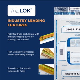 ControlTek TripLok 9" x 12", White with Pocket, 100 Bags, Tamper-Evident Deposit Bags for Cash Handling & Valuables, Moisture, Heat and Cold Sensitive Ink, Tear-Off Receipt + Large Barcodes 585036