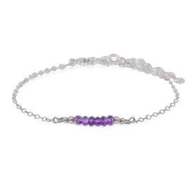 Tiny Sparkling Amethyst Faceted Bead Bar Bracelet in Stainless Steel