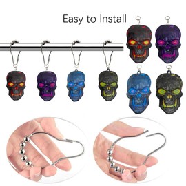 Skull Shower Curtain Hooks Set of 12, Rust-Resistant Stainless Steel Gothic Shower Ring Hanger, Decorative Halloween Shower Hook for Bathroom & Bedroom Decor