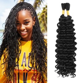 Human Braiding Hair for Boho Braids Natrual Black Deep Wave Bulk Boho Braids Human Hair for Boho Knotless Braids Curly Bohemian Boho Hair for Braiding 160g 2 Bundles No Weft (1B 24inch)