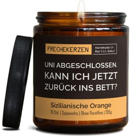 Lustige Duftkerze mit Spruch zum Bachelor & Master | Handgemacht aus Sojawachs | In Geschenkbox | Valentinsgeschenk | Uni, Abschluss, Studium, Diplom,Bachelor Master bestanden |Orange