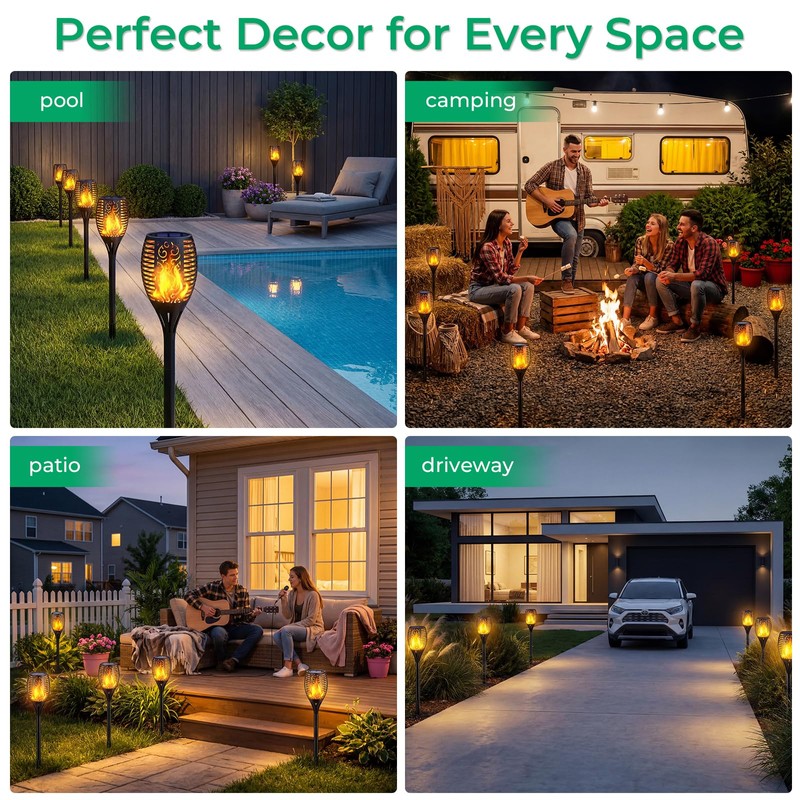 TomCare Solar Lights Outdoor Flickering Flame Solar Torch Lights Waterproof