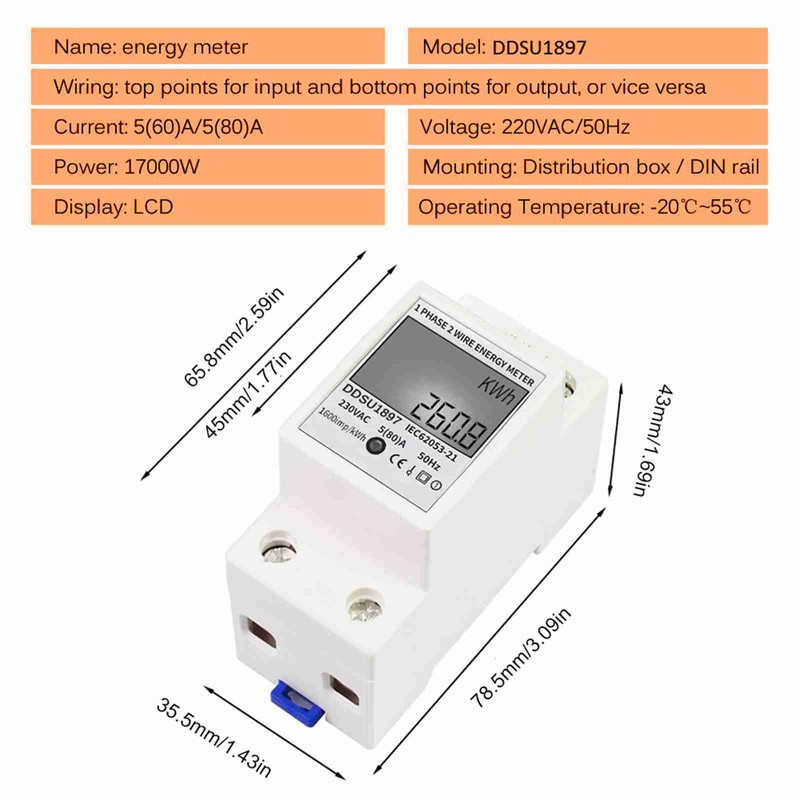 Digital Electric Energy Meter Single Phase DIN Rail Electricity Meter