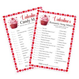 OXEDP Valentine's Day Party Games Card - Pack of 30 Pcs, Set of 2 Games for 30 Guests - Double Sided Cards, Valentine's Day Romantic Song Match Candy Match Game for Valentines Party Activity-VLTG04