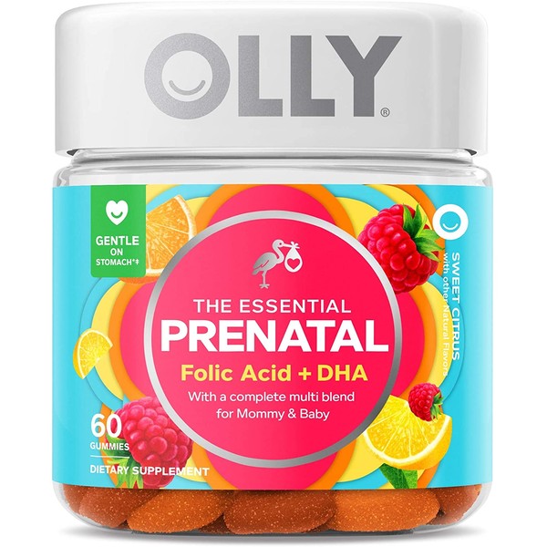 OLLY Prenatal Multivitamin Gummy, Supports Healthy Growth and Brain Development, Folic Acid, Vitamin D, Omega 3 DHA, Chewable Supplement, Citrus Berry Flavor, 30 Day Supply - 60 Count