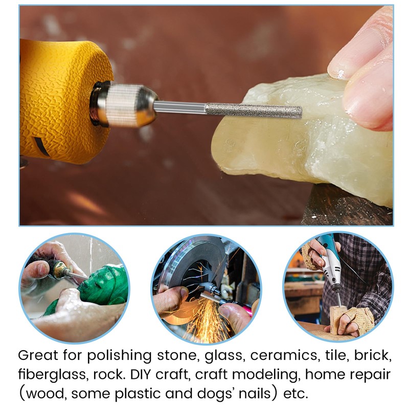Long Stone Carving Set Diamond Burr Bits Compatible with Dremel,