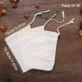 GJFWQC 30 Pieces Muslin Bags, 100% Cotton Drawstring Bag Reusable Mesh Bags Snack Spices Bags Tea Coffee Filter Bags Crafts Soap Nuts Gift Bag (15 * 20 cm)