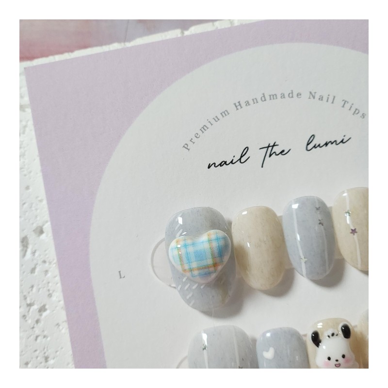 Winter Puppy Knit Handmade Nail Tips - Short Oval /