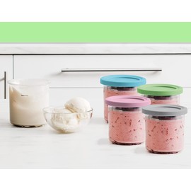 Litex Creami Pints 4 Pack，Creami Pints and Lids，Smoothie Pot Compatible with NC299AMZ & NC300s Series Creamer Ice Cream Maker Machine，Dishwasher Safe, W/ 4X Spoon, 1 Marker and Sticker