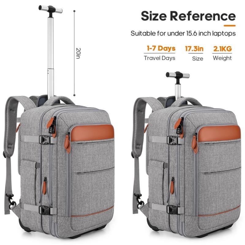 Rolling Backpack for Men and Women, Travel Backpack with Wheels,
