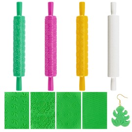 UNICRAFTALE 4 Pieces 4 Colours Plastic Clay Roller Modelling Pattern Roller Set Pottery Pattern Roller Clay Rolling Pin Roller Plastic Rolling Pin Polymer Clay Pottery Stamp Modelling Pattern Rolls