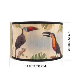 TOVINANNA Drum Lamp Shade, E27 Vintage Bamboo Lampshade Colorful Flower and Bird Printed Chandelier Lamp Cover Pattern Light Shade Accessories for Table Lamp Floor Light Home Decor