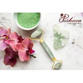 Poshieca Natural Stone Face Roller and Gua Sha Set –100% Real Stone Facial Tool, Anti Aging Face Roller – Face Massager, Aging Wrinkles, Puffy Eyes (Green Combo)