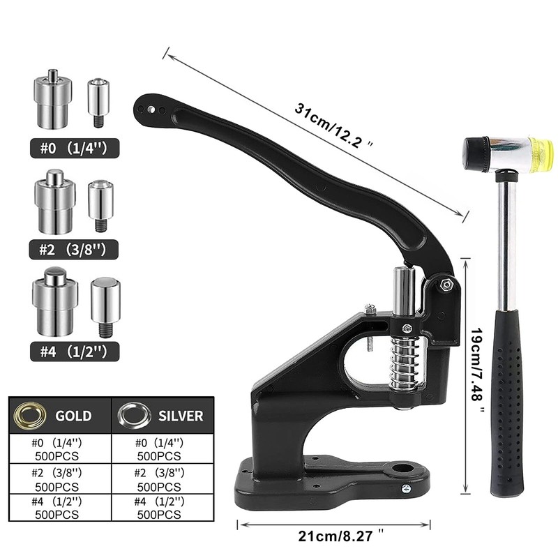 Grommet Machine Eyelet Hand Press Punch Tool 3 Dies 3000