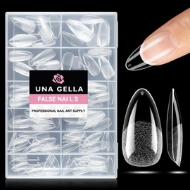 UNA GELLA Almond Fake Nails 216pcs Almond Press on Nails Pre-shape Nails Tips for Full Cover Acrylic French False Nails For Nail Extension, DIY Salon 12 Sizes Gelly Tips