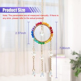 Bling Crystal Car Rearview Mirror Accessories, Cute Car Interior Rear View Mirror Charm, Rainbow Maker Car Decoration Present for Women, Lucky Car Pendant for Car Wall Door Window (Round)