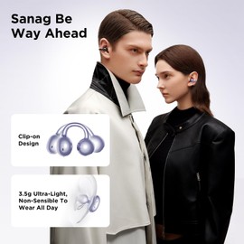 Sanag S6S Open Ear Free Clip-On Headphones, True Wireless Bluetooth Earphones with Microphone, IPX4 Waterproof Sports Earbuds, 38H Playtime OWS Design Fit Sport Running, App Custom Settings (Black)
