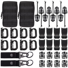 BOOSTEADY Pack of 36 Tactical Backpack Belt D-Ring Grimloc Locking Clip Web Dominator Elastic Cords Strap Management Tool Buckle Drinking Tube Clips Key Ring MOLLE Bag (Black)