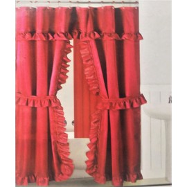 Better Home Mosaic Double Swag Fabric Shower Curtain, with Vinyl Liner and 12 Rolling Rings, 2 Tie Backs (Burgundy Red)